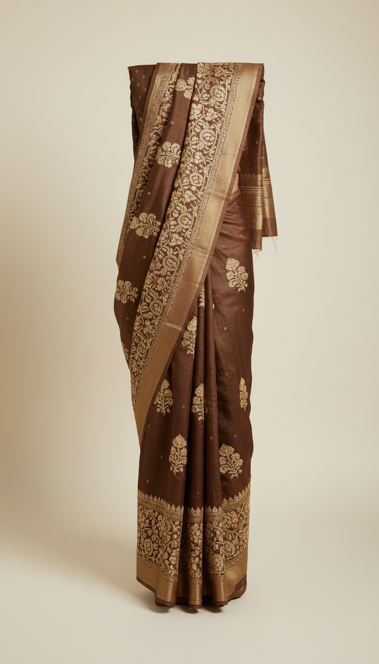 Heritage Brown Chikanakri Saree